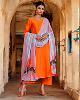 NEERVI ORANGE & GREY SUIT SET