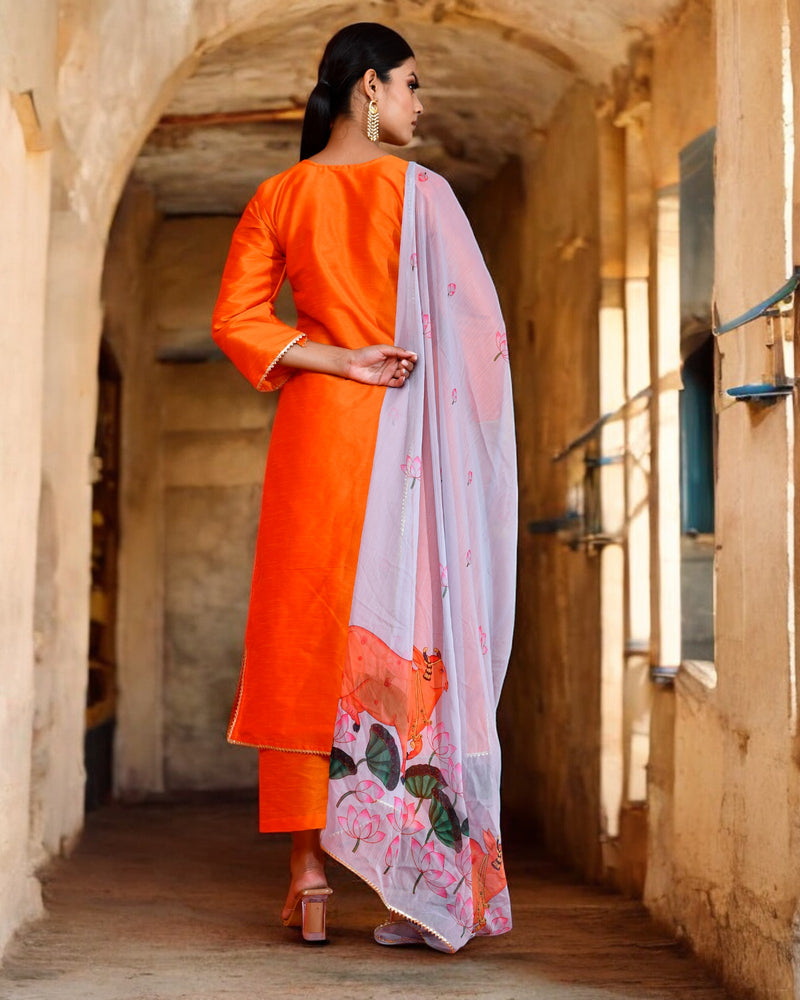 NEERVI ORANGE & GREY SUIT SET