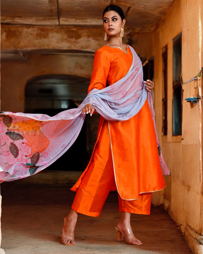 NEERVI ORANGE & GREY SUIT SET