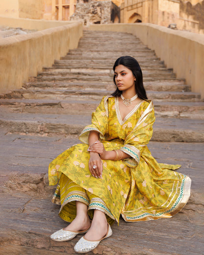 Olive Yellow Chanderi Kurta Set