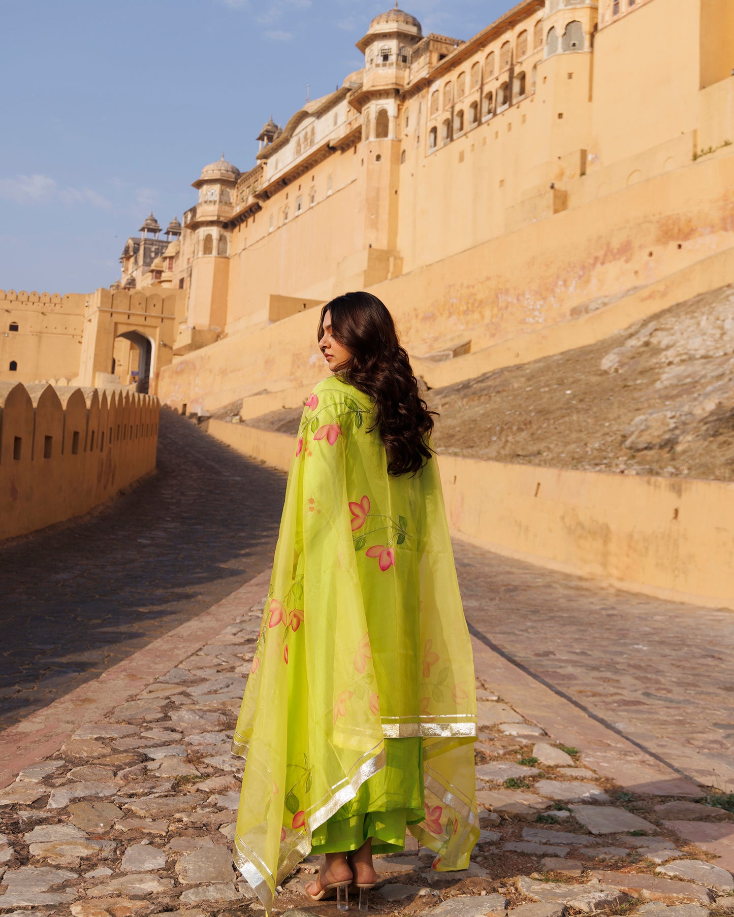 Aam Panna Uppada silk Kurta Set With Hand- Painted Dupatta