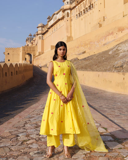 Kesar Gul Chanderi  Anarkali Set