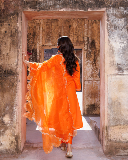 Orange Embroidered Kurta Set