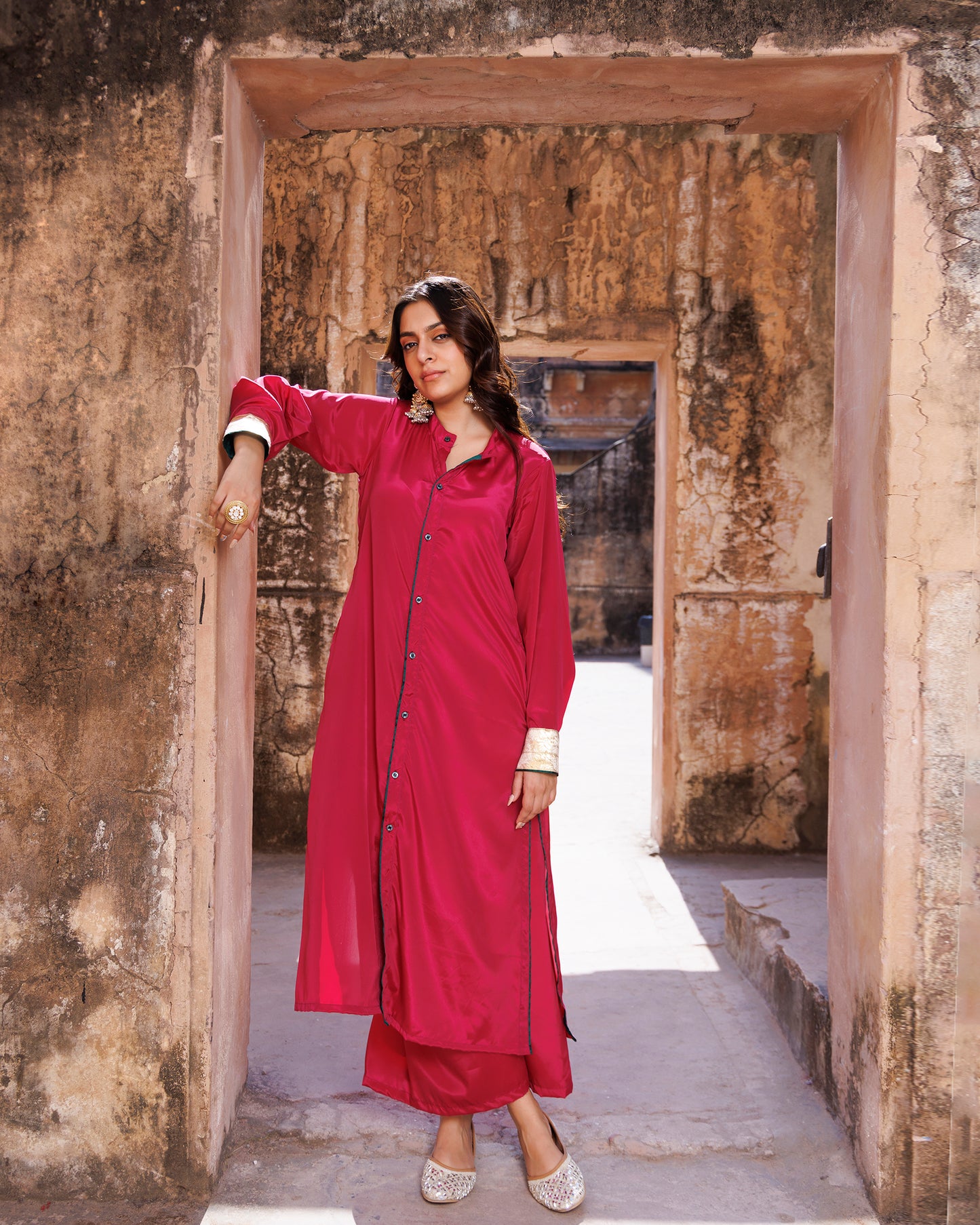 Wine Crepe Co-ord Set