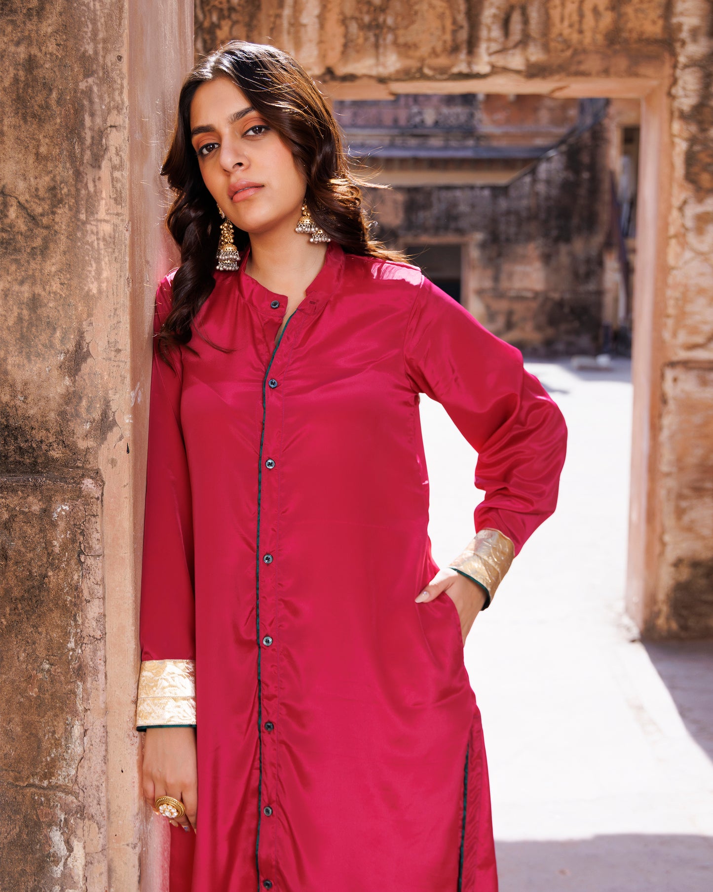 Wine Crepe Co-ord Set