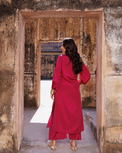 Wine Crepe Co-ord Set