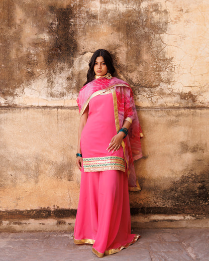 Pink Crepe Strappy Sharara Set