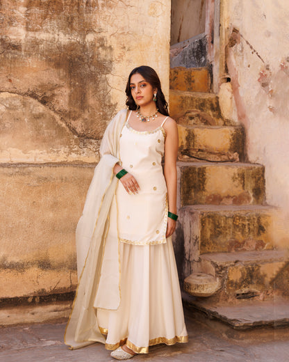 Ivory Crepe Strappy Sharara Set