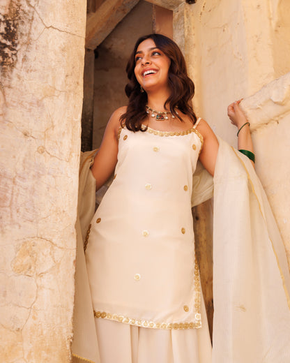 Ivory Crepe Strappy Sharara Set