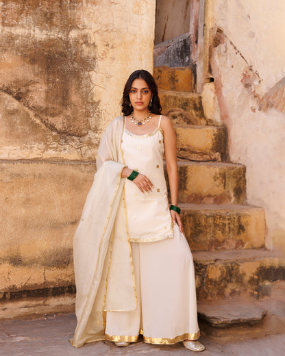 Ivory Crepe Strappy Sharara Set