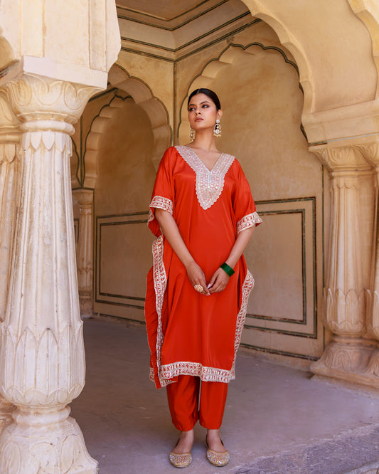 Burnt Orange Crepe Kaftan & Palazzo