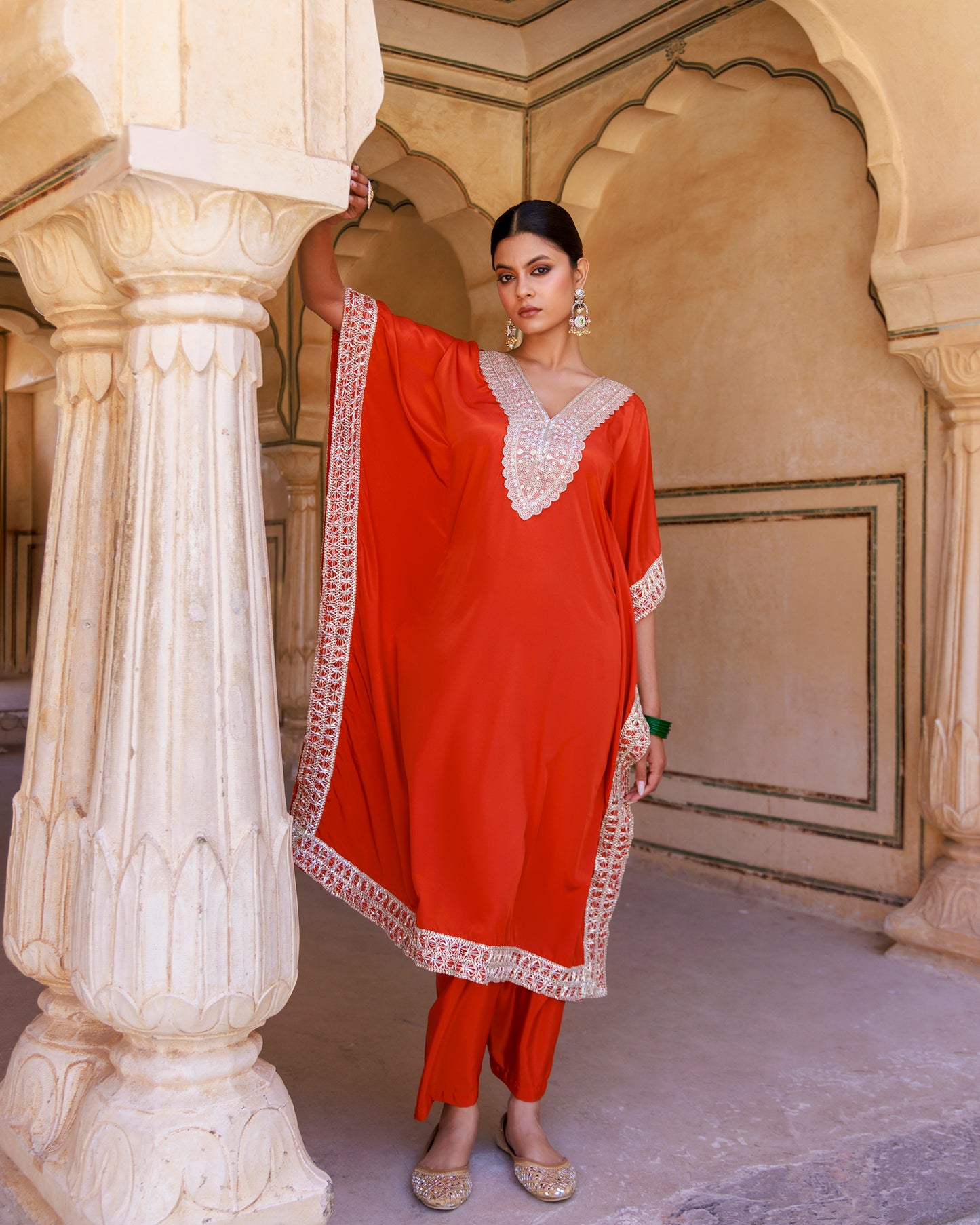 Burnt Orange Crepe Kaftan & Palazzo