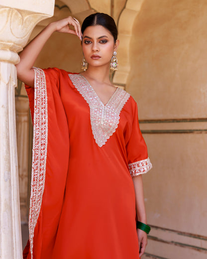 Burnt Orange Crepe Kaftan & Palazzo