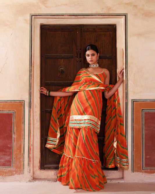 Orange Chiffon Strappy Sharara Set