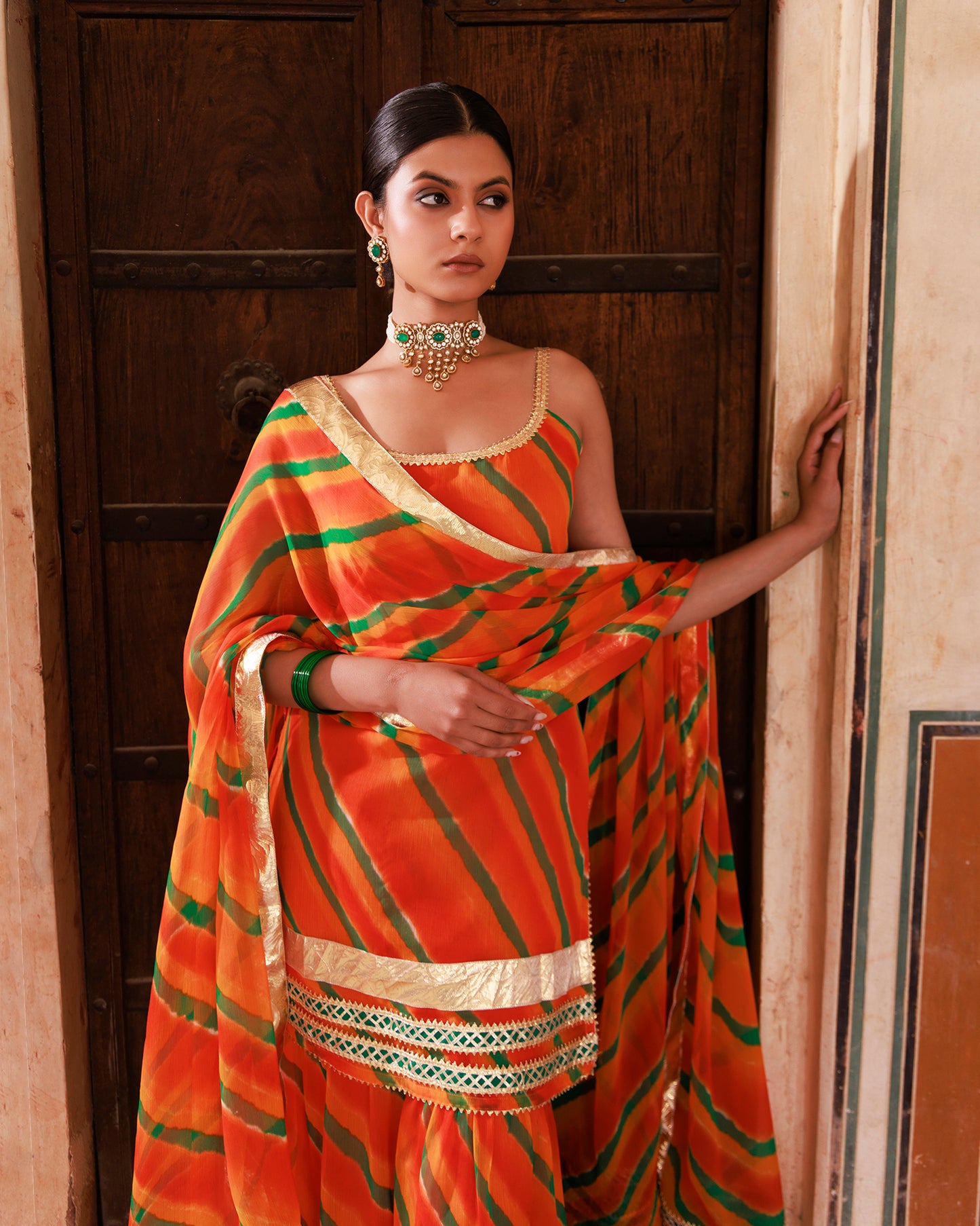 Orange Chiffon Strappy Sharara Set