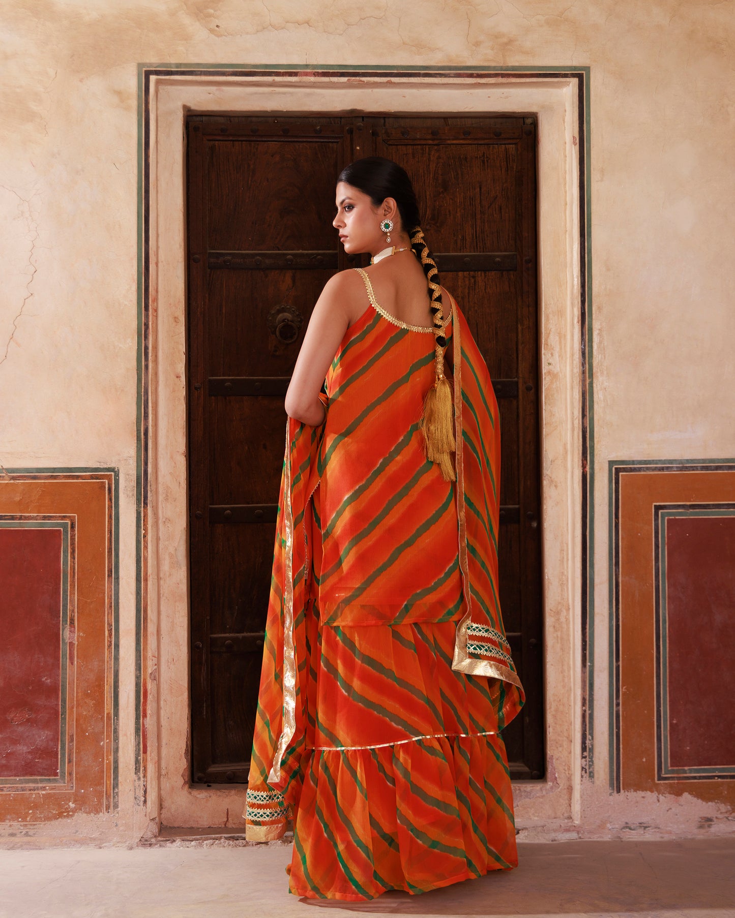 Orange Chiffon Strappy Sharara Set