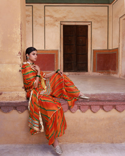 Orange Chiffon Strappy Sharara Set