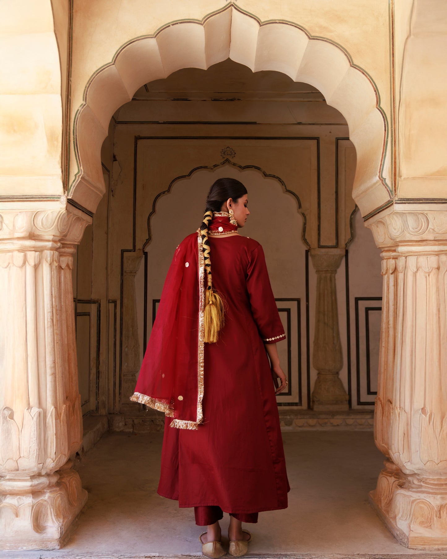 Maroon Cotton Silk Gota Patti Work Anarkali Set
