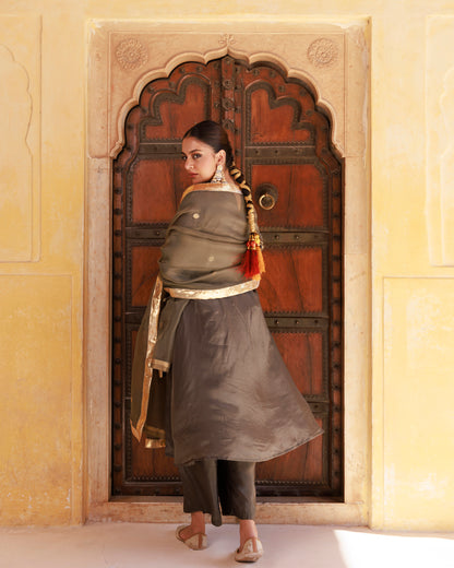 Green Upadda Silk Aari Embroidered Kurta Set