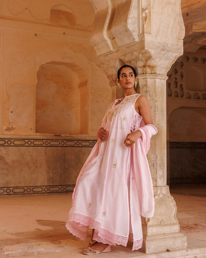 Pink Chanderi kurta set
