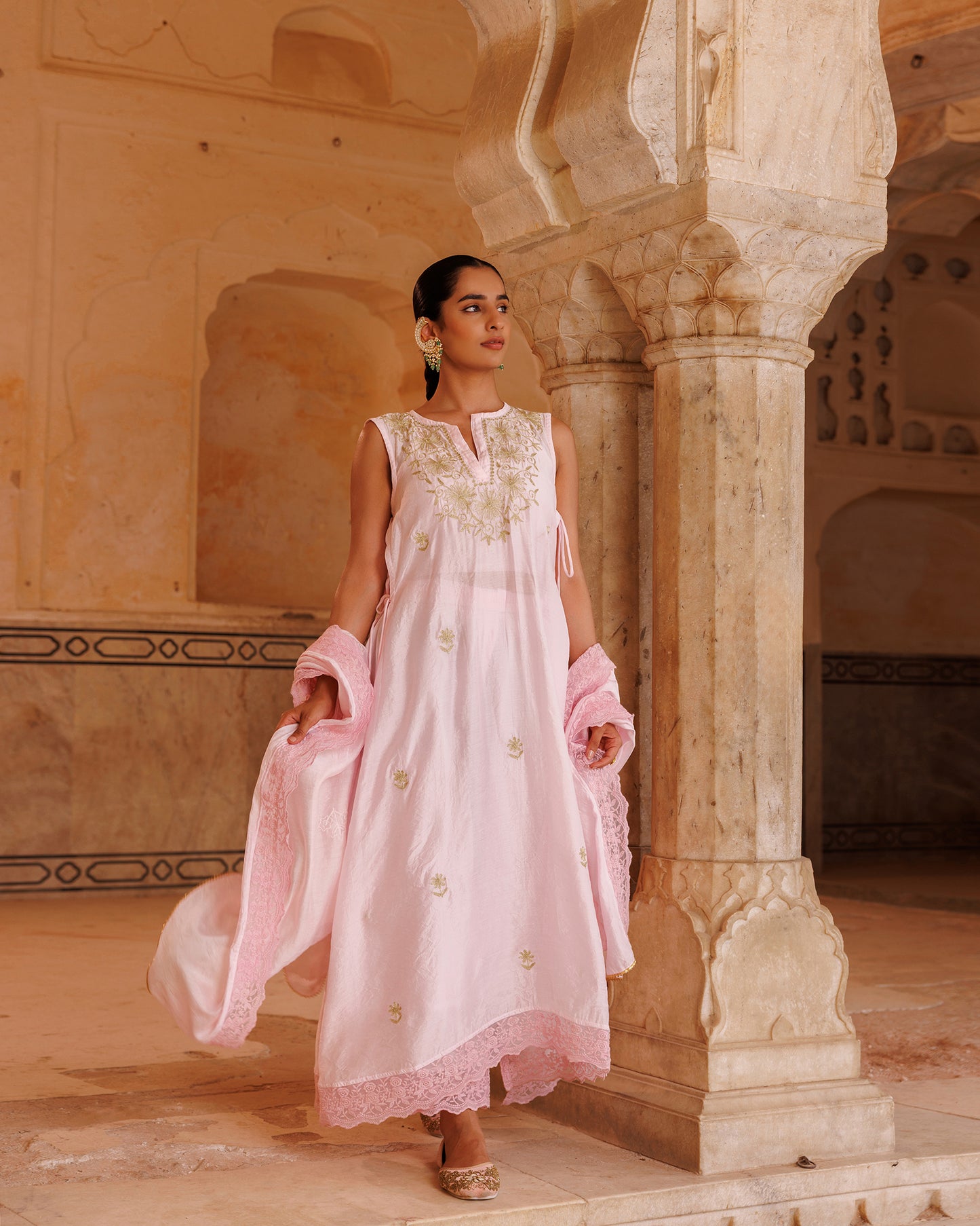 Pink Chanderi kurta set