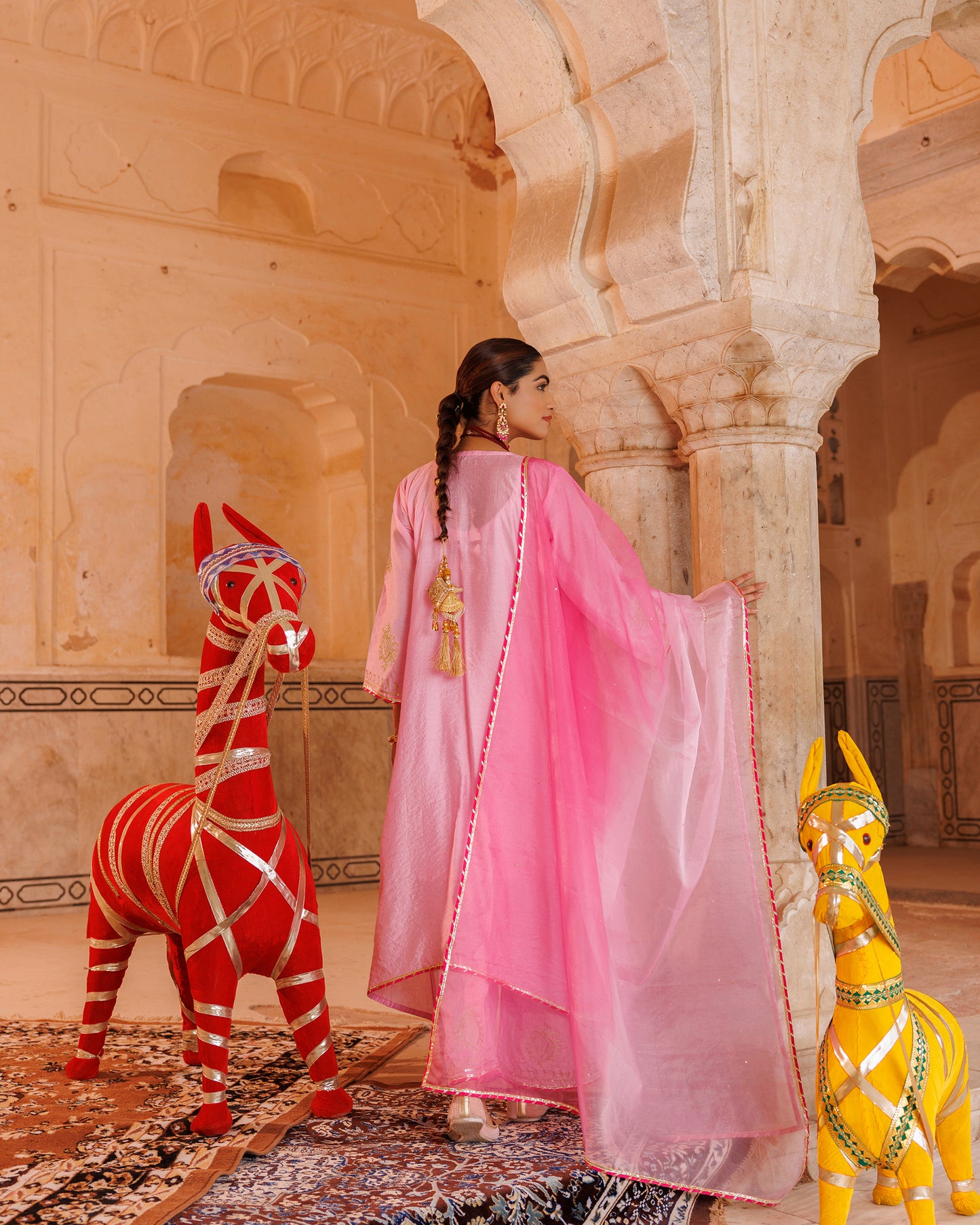 Pink Chanderi Kurta Set With Shaded Dupatta