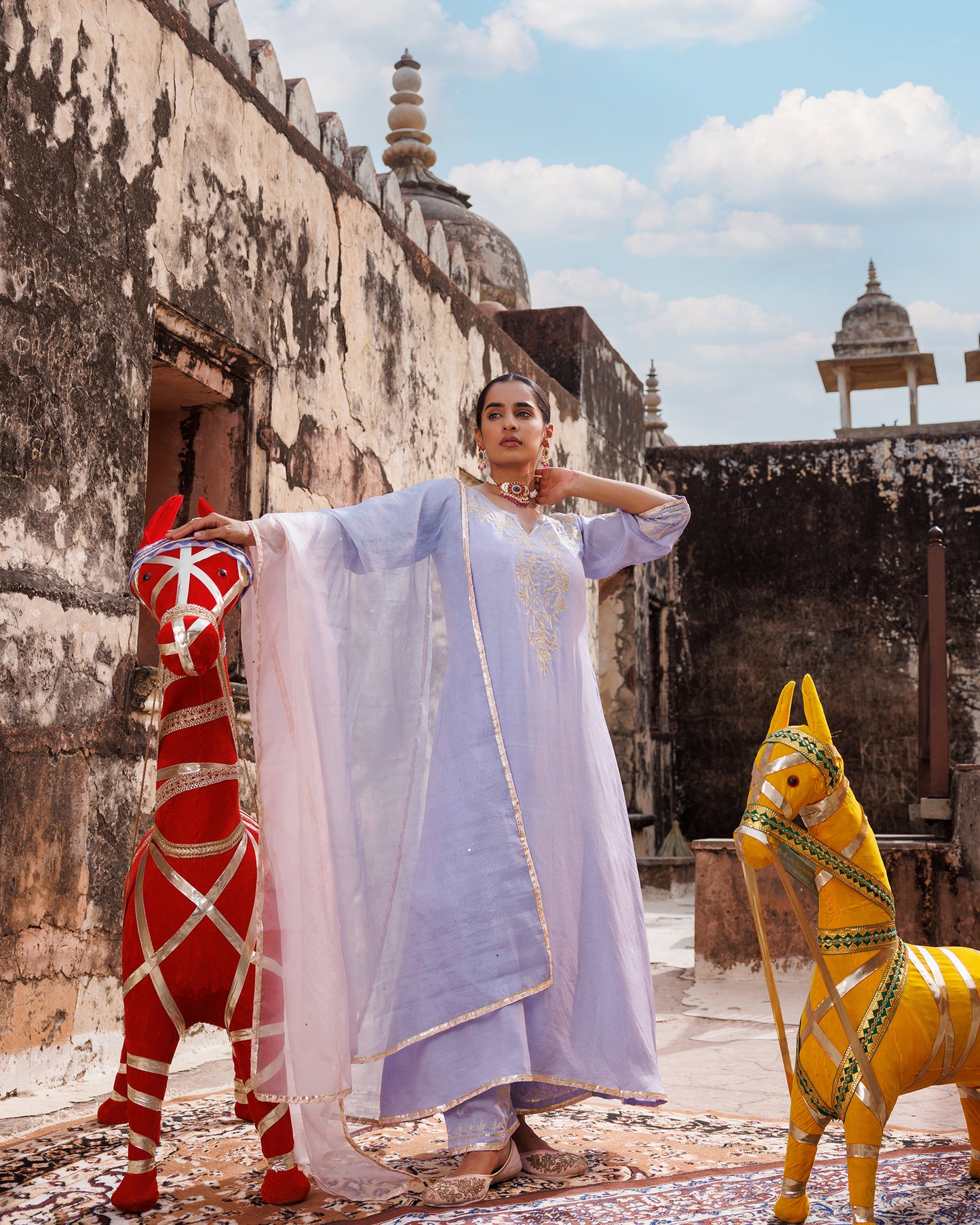 Pastel Lavender Chanderi kurta set With Dual Shaded Dupatta