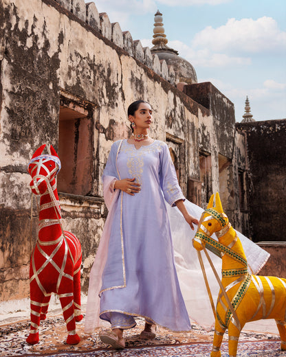 Pastel Lavender Chanderi kurta set With Dual Shaded Dupatta