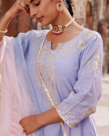 Pastel Lavender Chanderi kurta set With Dual Shaded Dupatta