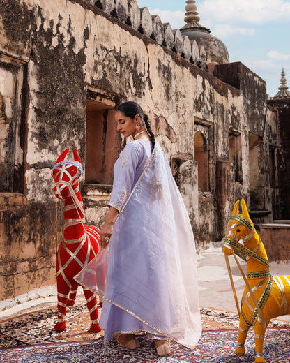Pastel Lavender Chanderi kurta set With Dual Shaded Dupatta