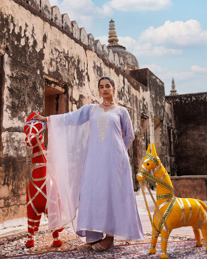 Pastel Lavender Chanderi kurta set With Dual Shaded Dupatta