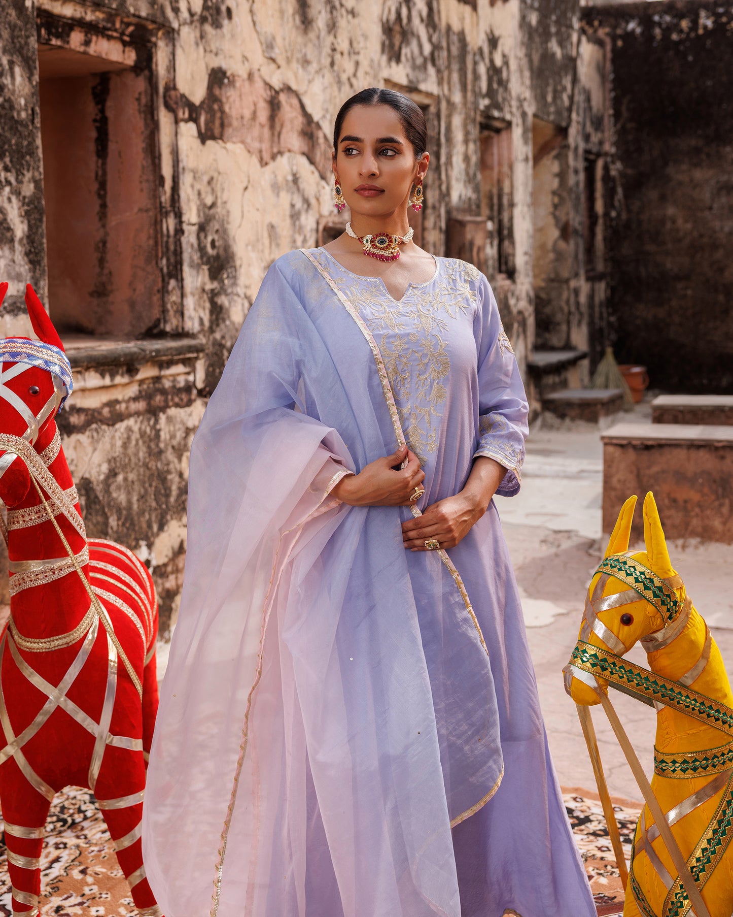 Pastel Lavender Chanderi kurta set With Dual Shaded Dupatta
