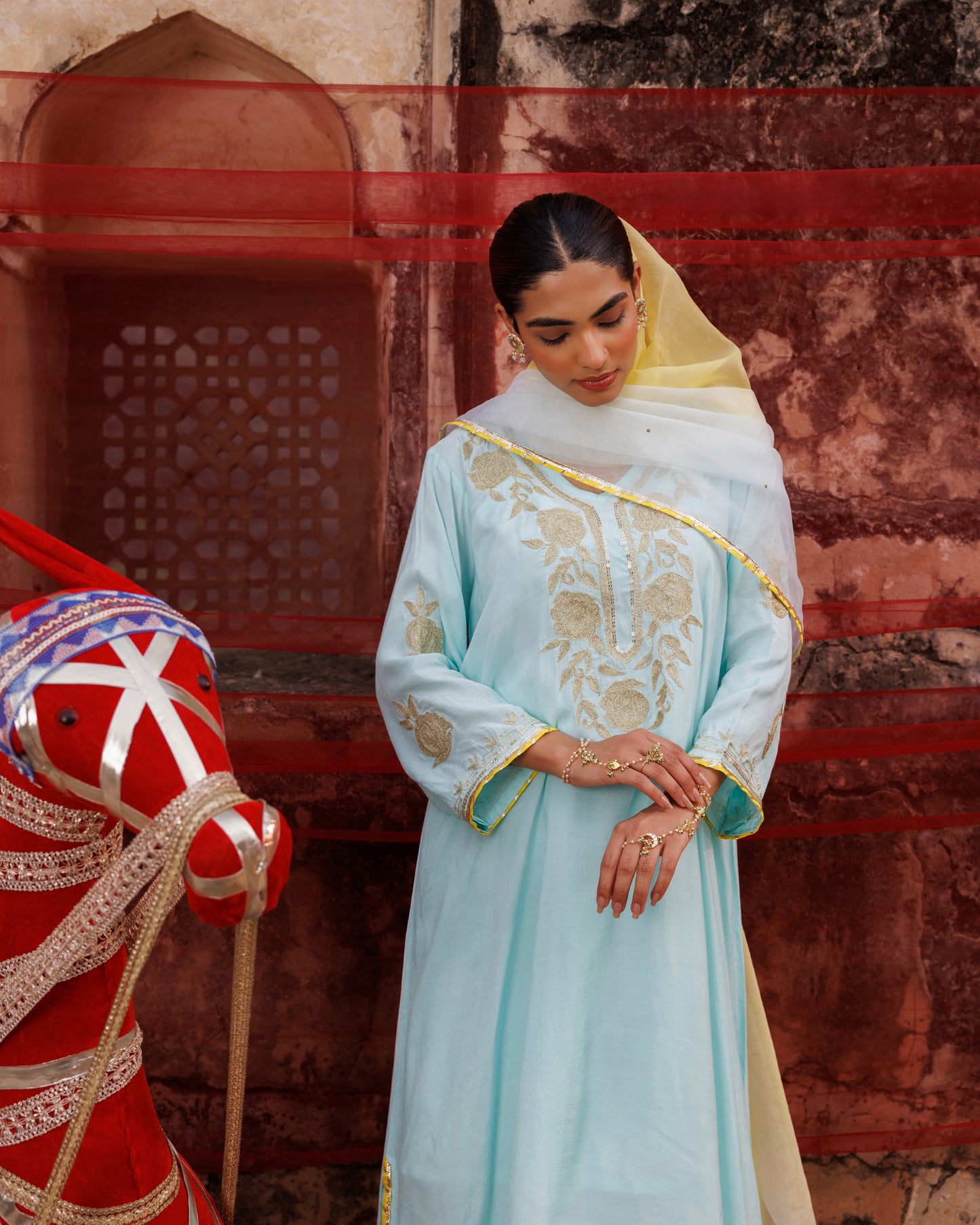 Pastel Blue Chanderi kurta set With Dual-Shaded Dupatta