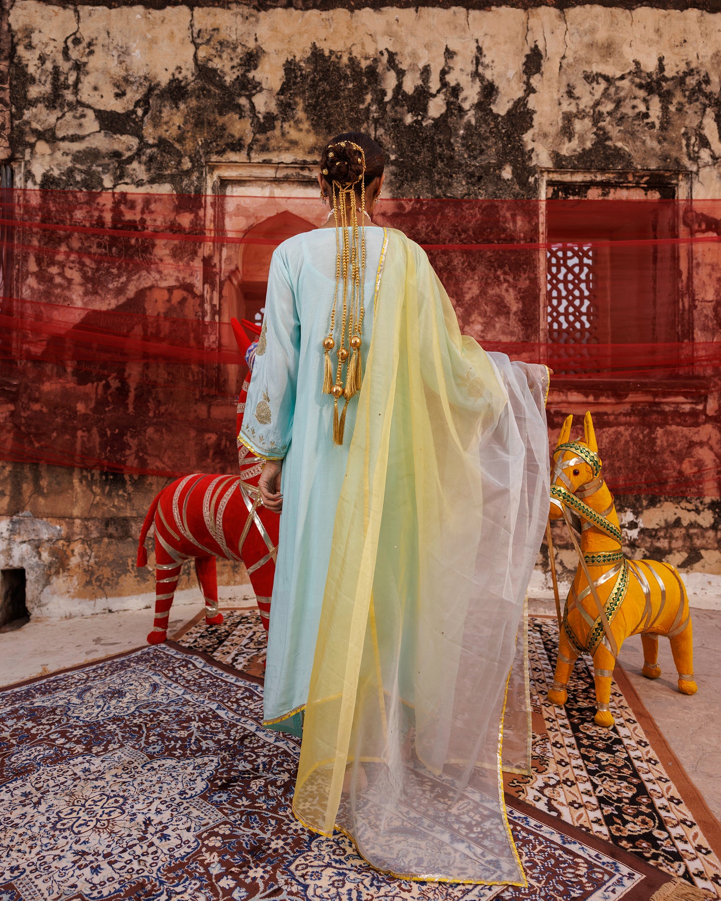 Pastel Blue Chanderi kurta set With Dual-Shaded Dupatta