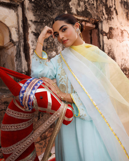Pastel Blue Chanderi kurta set With Dual-Shaded Dupatta