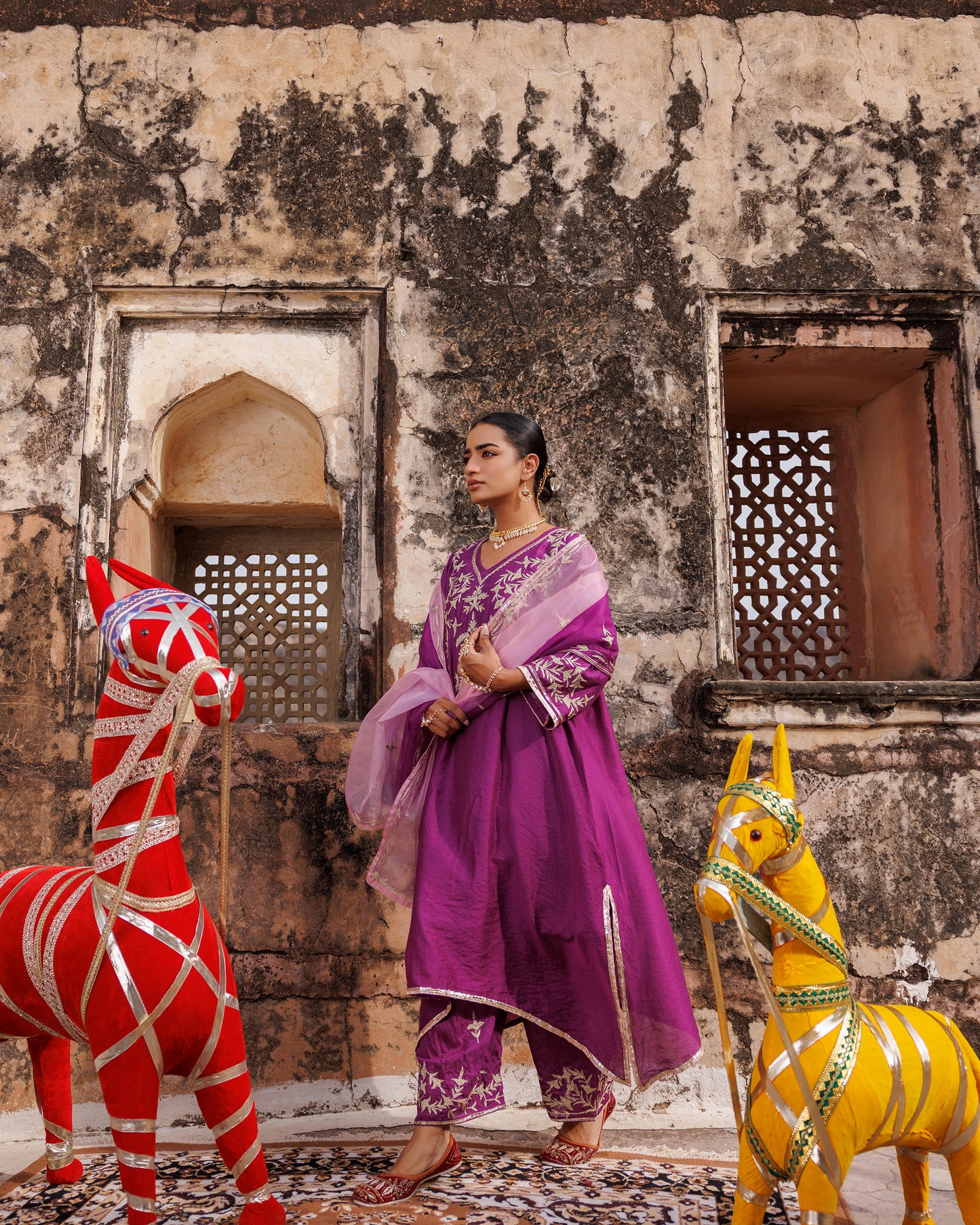 Purple Chanderi kurta set With Dual-Shaded Dupatta