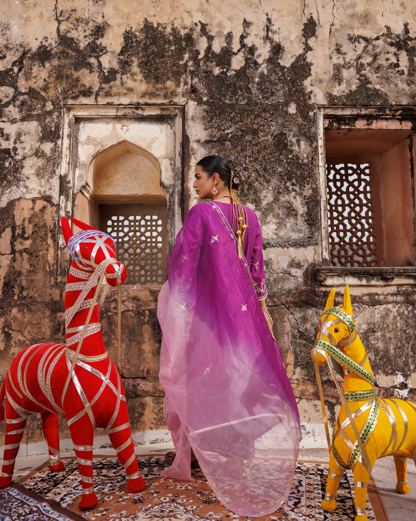 Purple Chanderi kurta set With Dual-Shaded Dupatta
