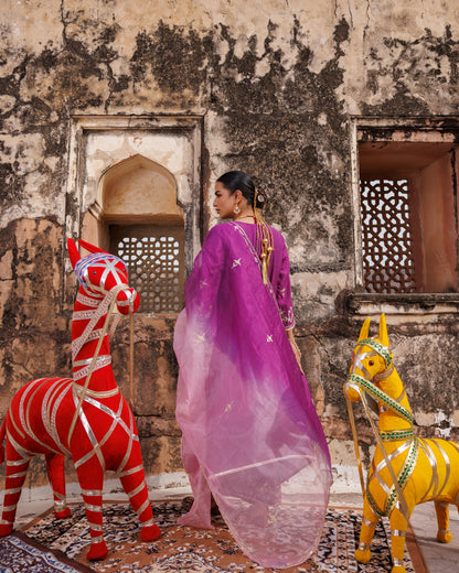 Purple Chanderi kurta set With Dual-Shaded Dupatta