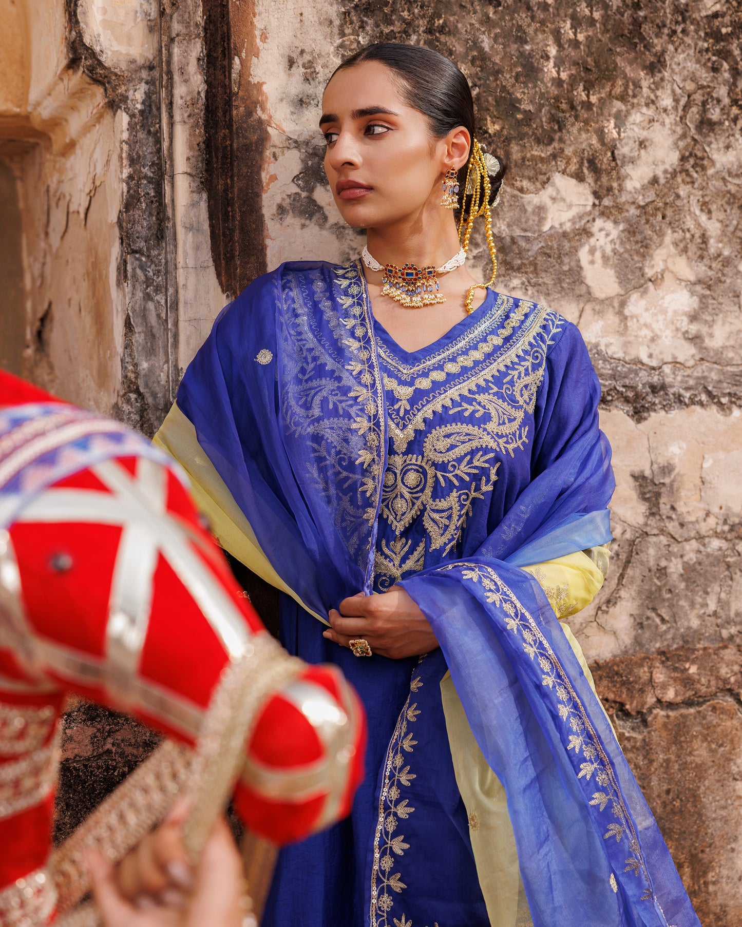 Blue Chanderi kurta set With Dual-Shaded Dupatta