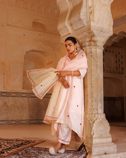 Peach Chanderi Kurta Set With Dual-Shaded Dupatta