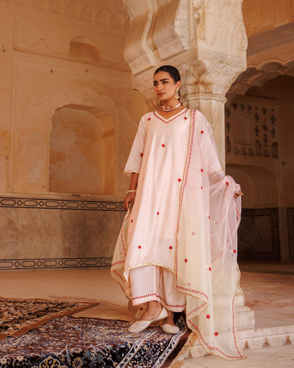 Peach Chanderi Kurta Set With Dual-Shaded Dupatta