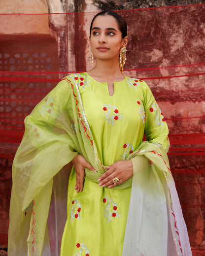 Green Uppada Silk Kurta Set With Dual-Shade Dupatta