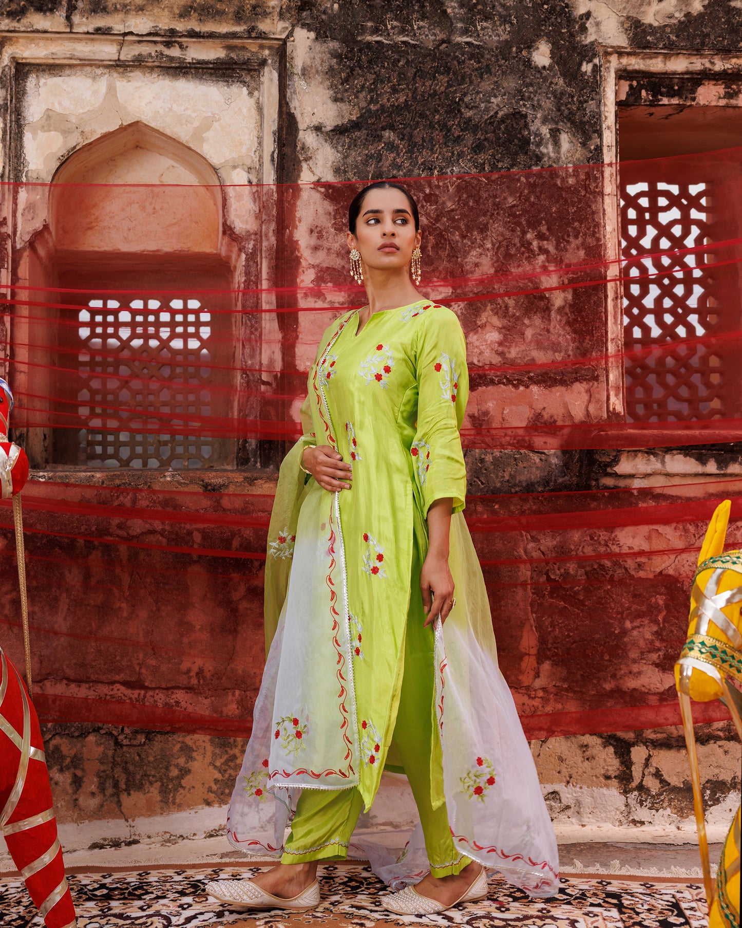 Green Uppada Silk Kurta Set With Dual-Shade Dupatta