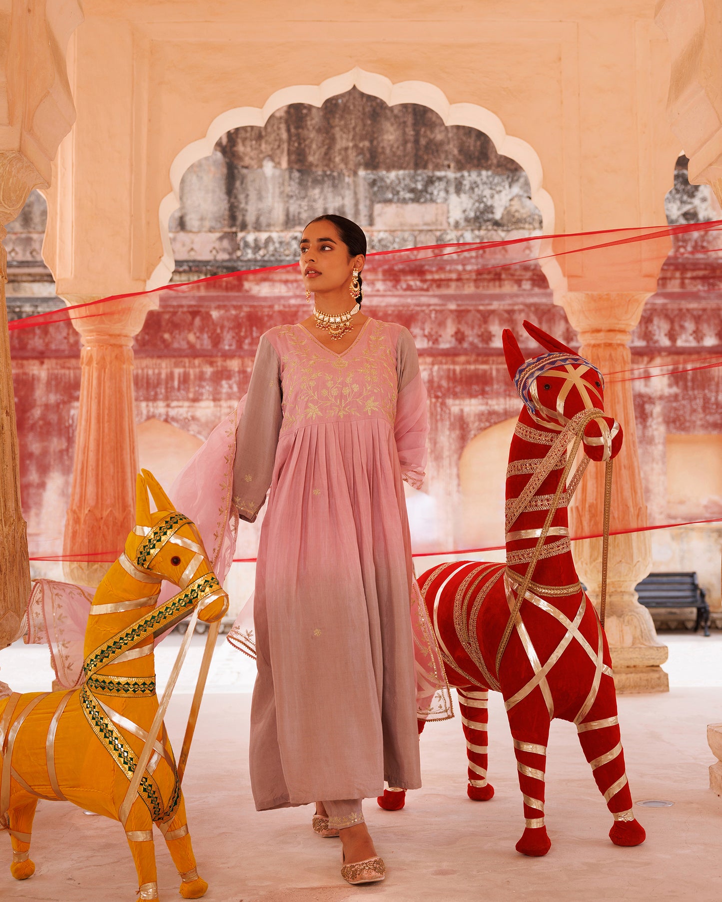 Hand Dyed, Dual-Shaded Pink Chanderi Kurta Set