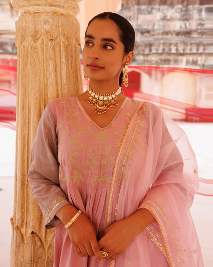Hand Dyed, Dual-Shaded Pink Chanderi Kurta Set