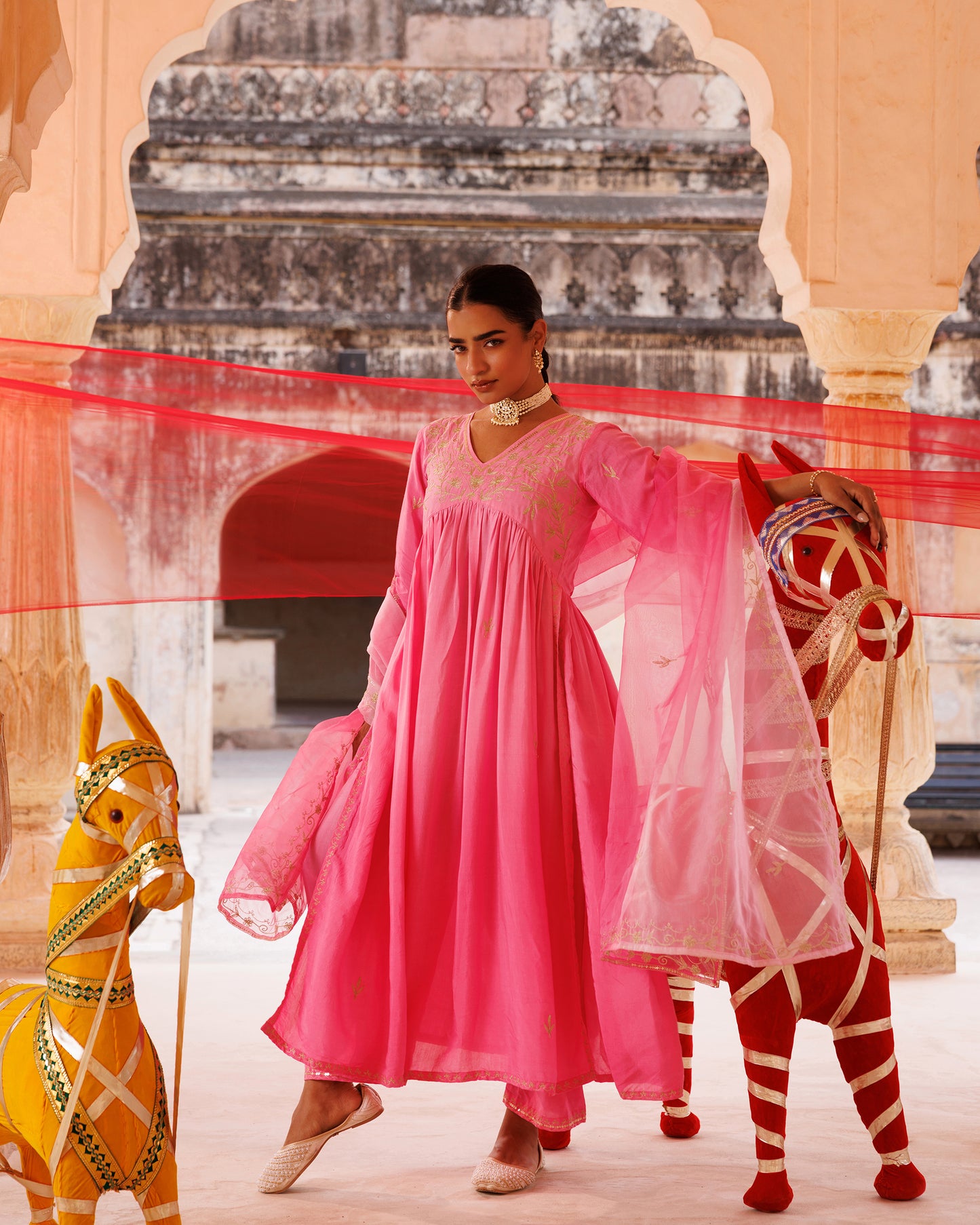 Hand dyed, Dual Shaded, Aari Tari Embroidered Kurta Set