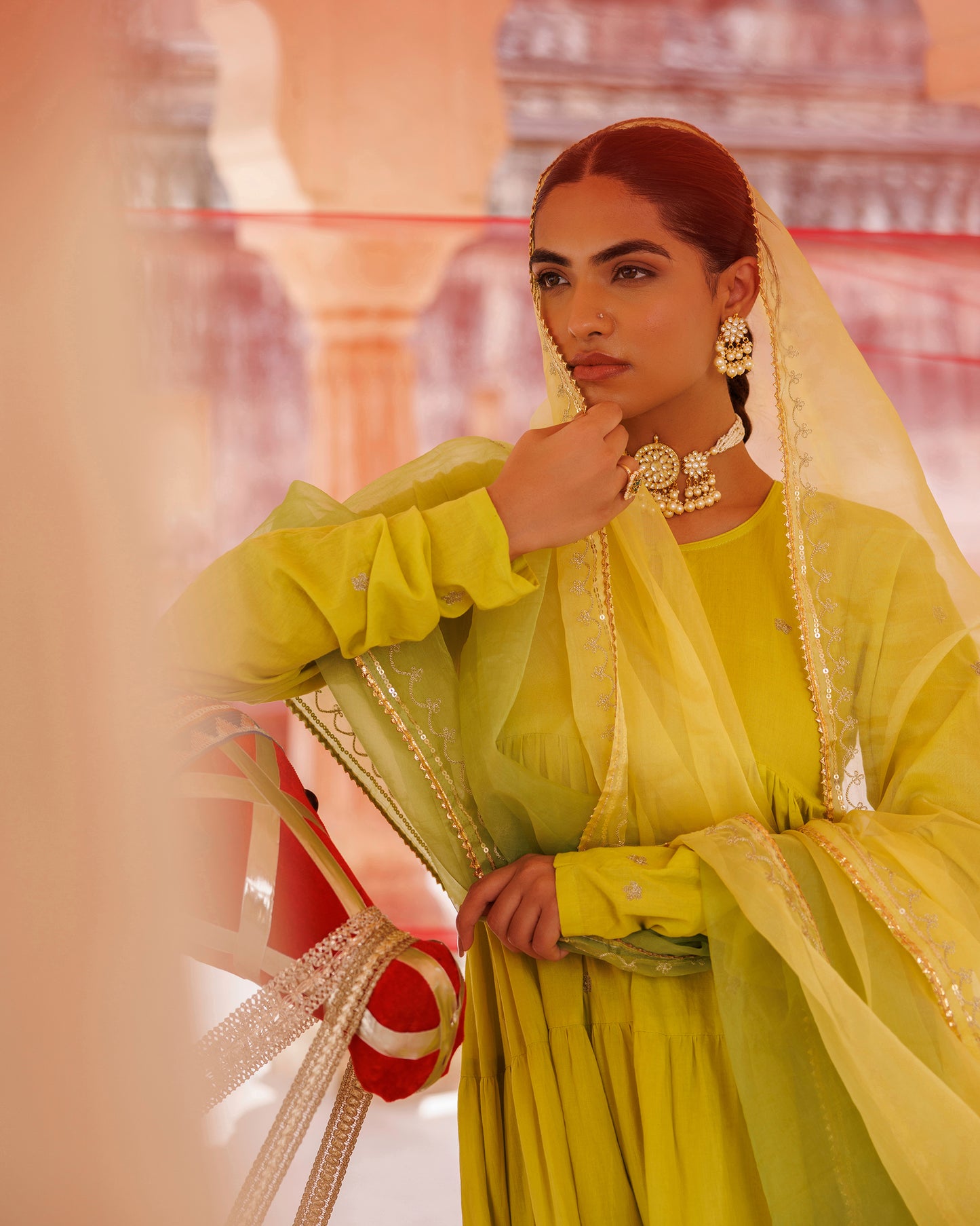 Green, Tiered Anarkali With Aari Taari Embroidery