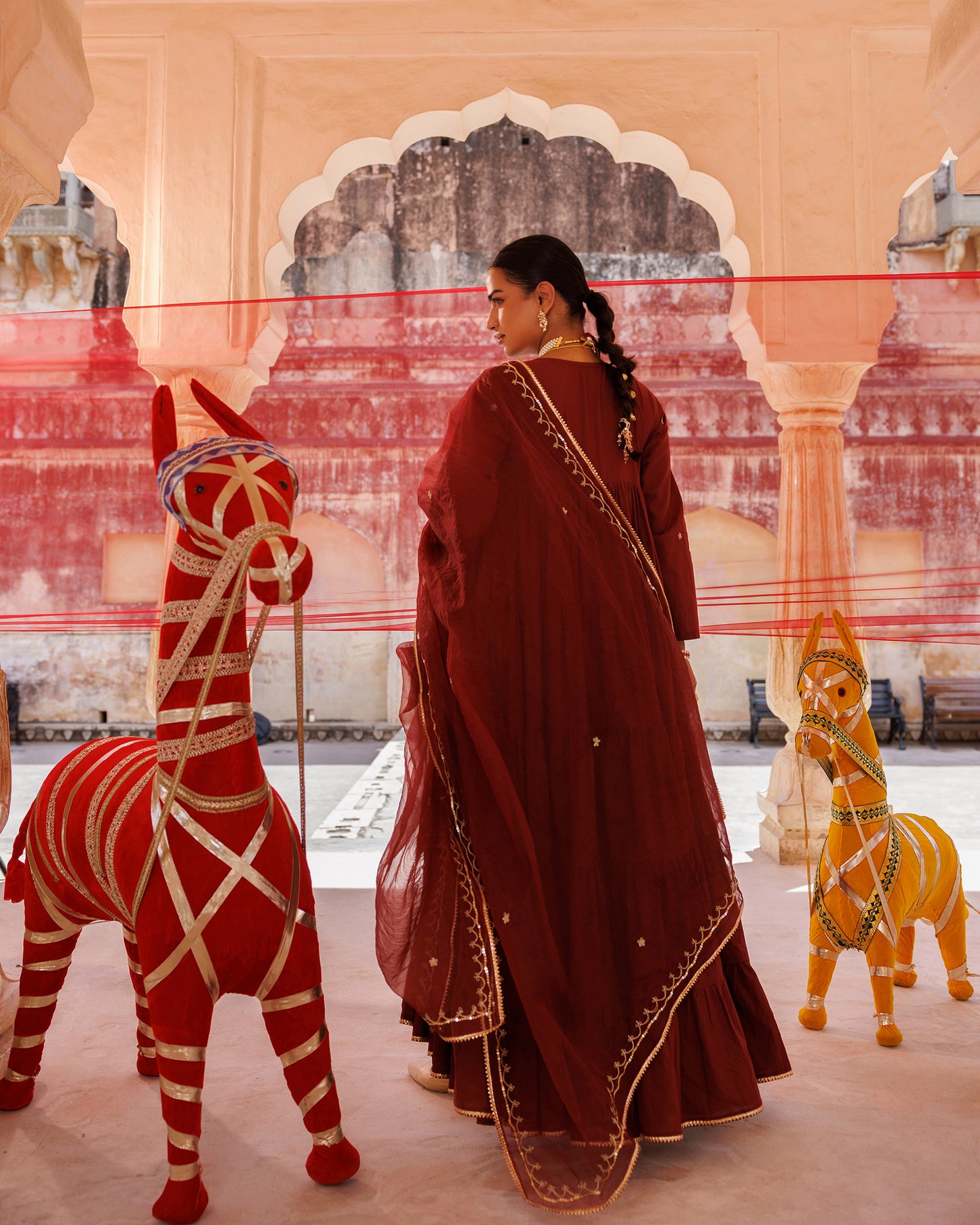 Maroon Tiered Anarkali With Aari Tari Embroidery