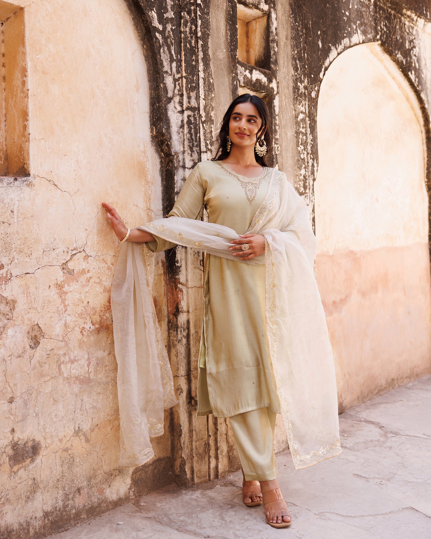 Pastel Green, Hand Embroidered Kurta Set