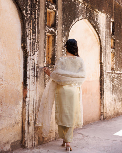 Pastel Green, Hand Embroidered Kurta Set